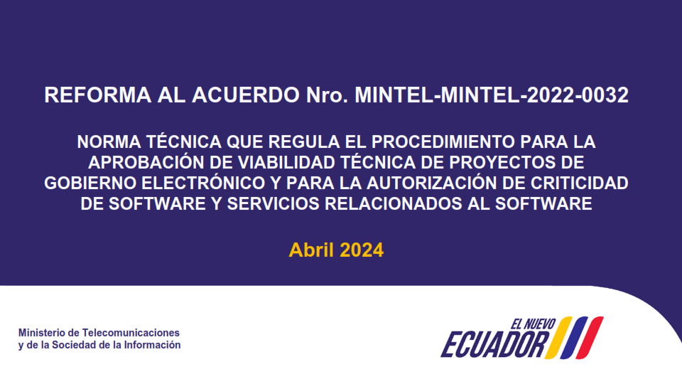 REFORMA AL ACUERDO Nro. MINTEL-MINTEL-2022-0032